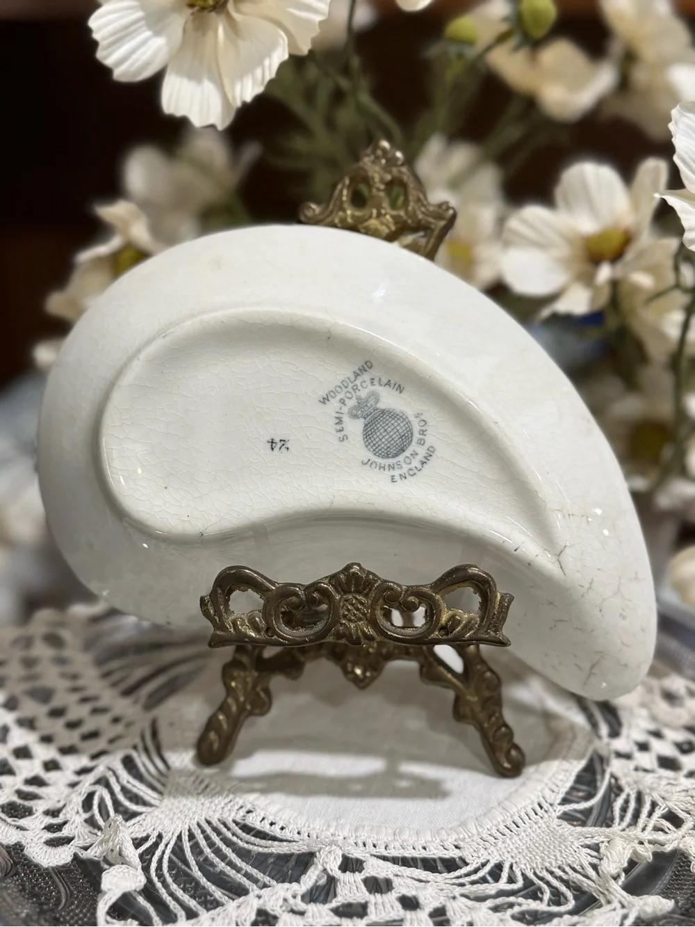 Antique Johnson Bros Gray-Blue Floral Transferware Bone Dish